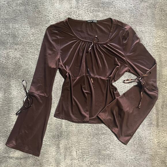 Adorable flared brown womens top - Picture 1 of 8
